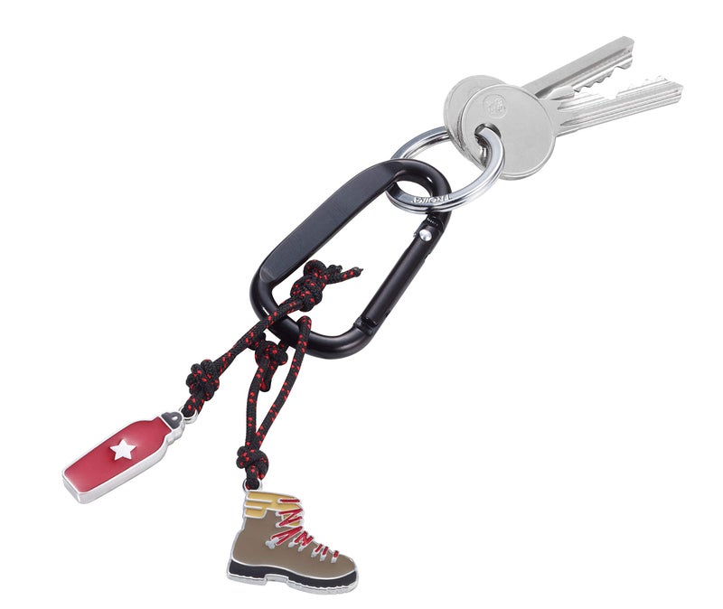 Troika WANDERFREUND - KR19-6/BK - keyring with snap hook - 2 pendants on decorative climbing rope: hiking boot & water bottle - hiking, mountaineering - aluminium original - Image 2